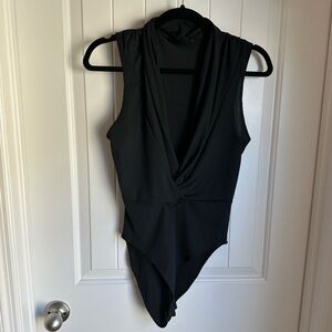 T Topshop Sleeveless Black Cowl V-Neck Bodysuit | Women's M/L 8